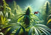 La Araña Roja en Cultivos de Cannabis: Cómo Identificarla, Prevenirla y Combatirla Plantas de canabis con araña roja creada por IA