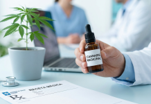 Cannabis medicinal en España 2026: situación legal, cómo acceder y comparativa con Alemania, Países Bajos y Reino Unido Médico con un frasco de cannabis medicinal y una receta médica en España
