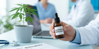 Cannabis medicinal en España 2026: situación legal, cómo acceder y comparativa con Alemania, Países Bajos y Reino Unido Médico con un frasco de cannabis medicinal y una receta médica en España